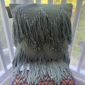 Green fringe accent pillow